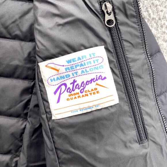 Patagonia Puff Down Jacket Kids Medium (10) Black Drop-Tail Sweater Slim Outdoor - Picture 7 of 14